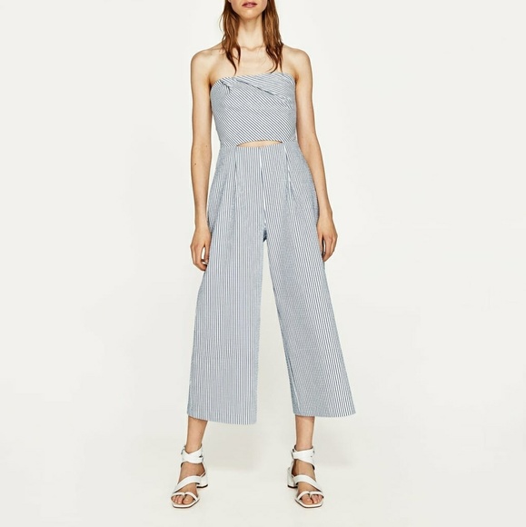 zara striped jumpsuit